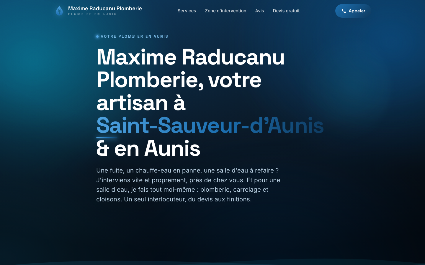 Site internet créé par Luwen pour Maxime Raducanu Plomberie